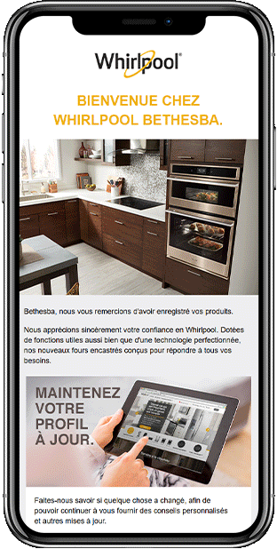 Téléphone affichant un courriel expliquant comment démarrer avec un nouvel électroménager