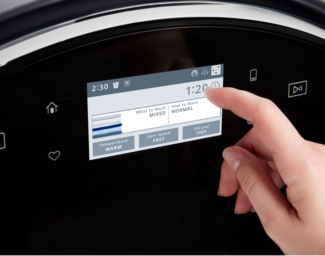 Touchscreen control system for front load washer and dryer.