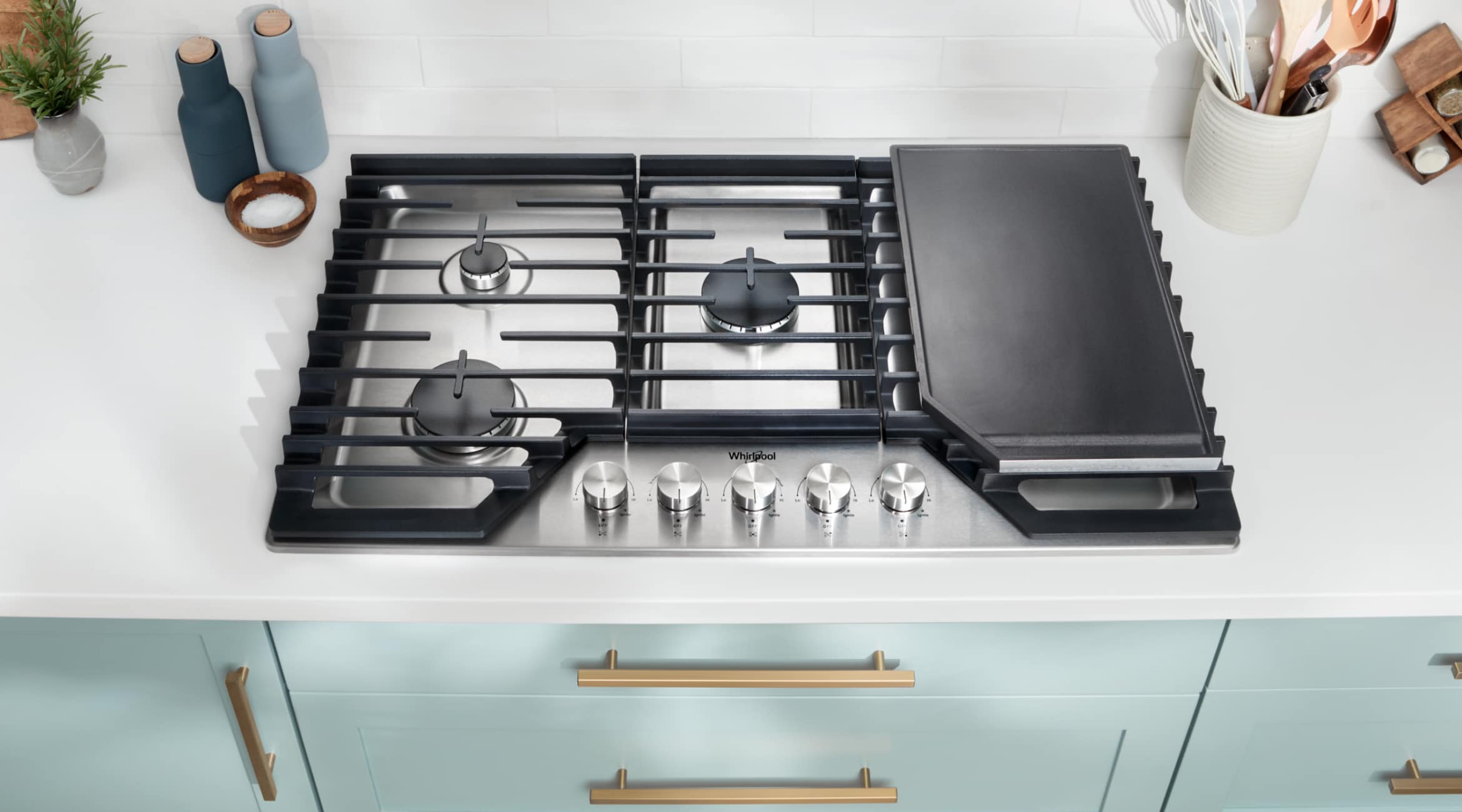 A Whirlpool® Premium Gas Cooktop