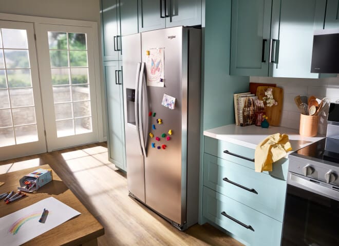 A Whirlpool® Side-by-Side Refrigerator in a kitchen