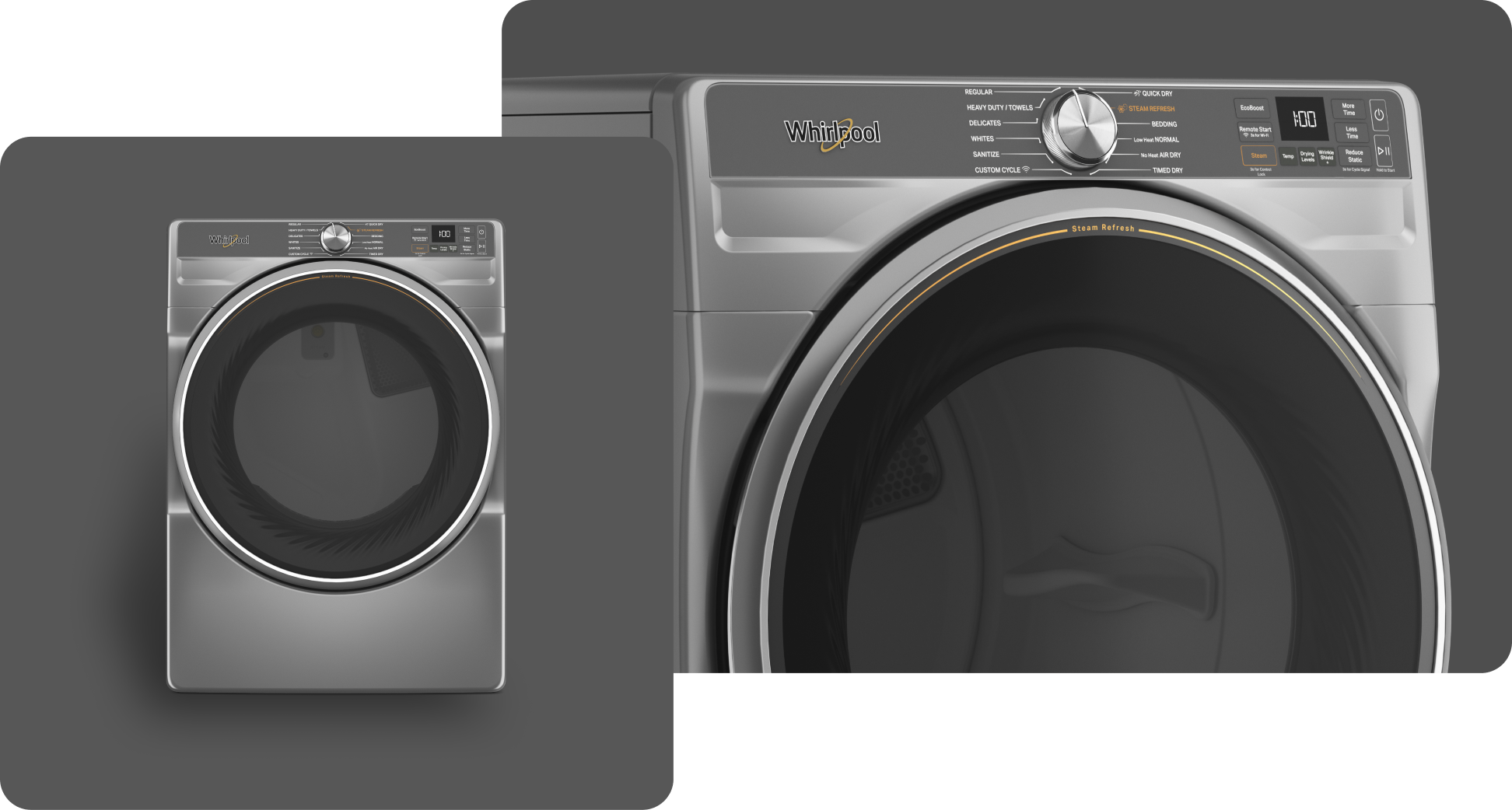 A Whirlpool® Dryer with a Radiant Silver finish