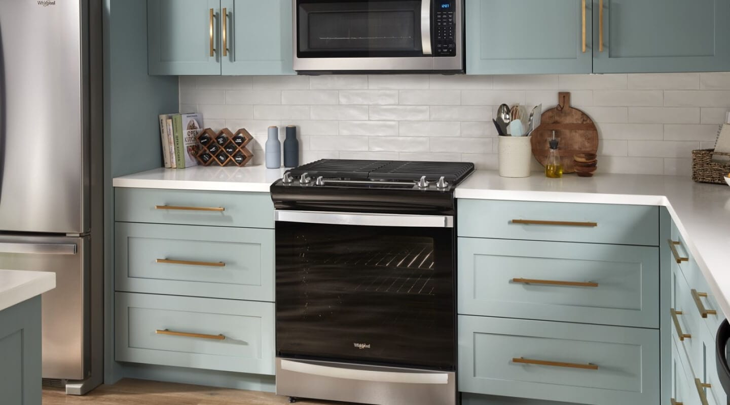 Whirlpool® Slide-In Range in a modern kitchen