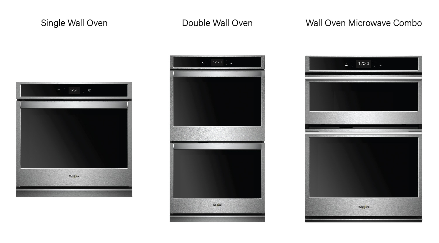 Standard wall oven sizes are single, double, and oven microwave combo Standard wall oven sizes are single, double, and oven microwave combo