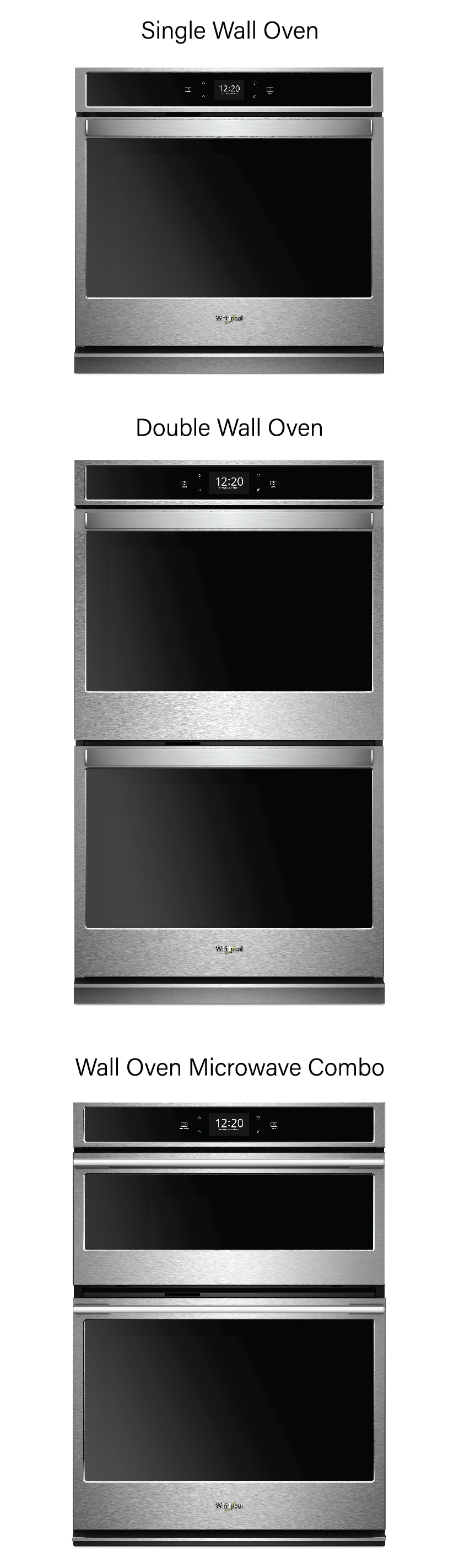 Standard wall oven sizes are single, double, and oven microwave combo Standard wall oven sizes are single, double, and oven microwave combo