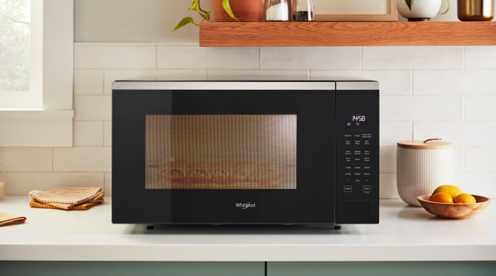 A countertop microwave
