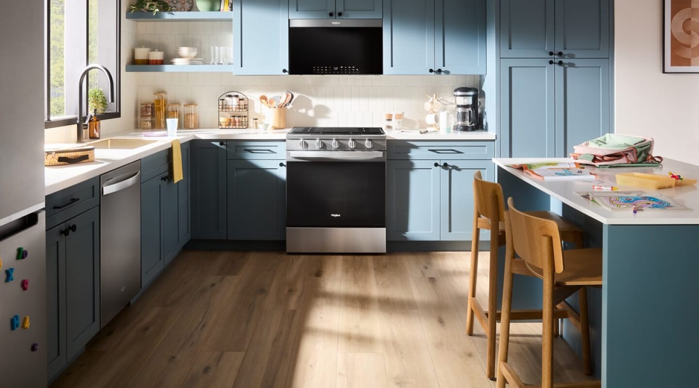 Modern kitchen with blue cabinets Modern kitchen with blue cabinets