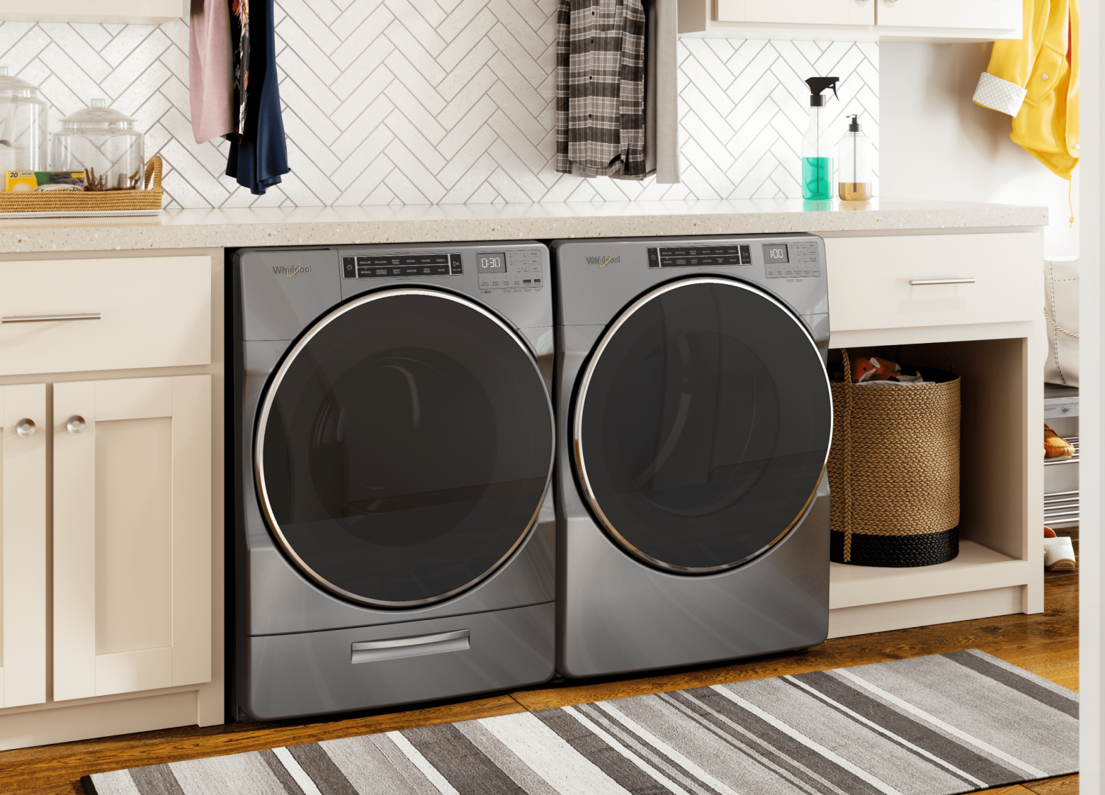 Whirlpool® Washer and Dryer in a laundry room