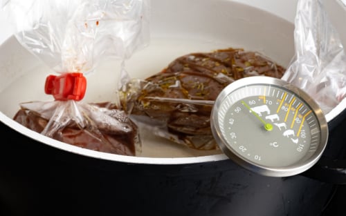 Bagged food with a thermometer
