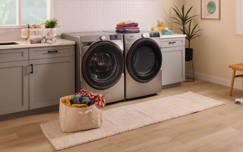 Whirlpool® Washer and Dryer in a large laundry room