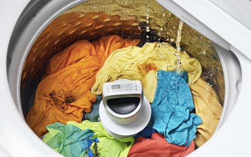 Colorful clothes in a washing machine